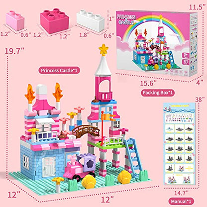 Lucky Doug Building Blocks Set for Kids Girls, 171 PCS Pink Princess Castle Blocks Toys, Building Sets Toys Birthday Gifts for Boys Girls Toddler