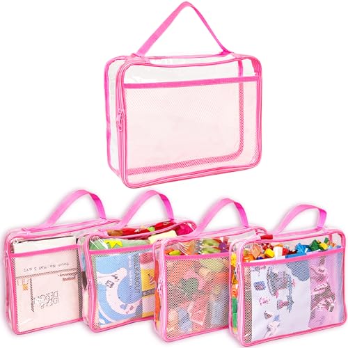 4 Pack Toy Storage Zipper Bags with Mesh Pockets