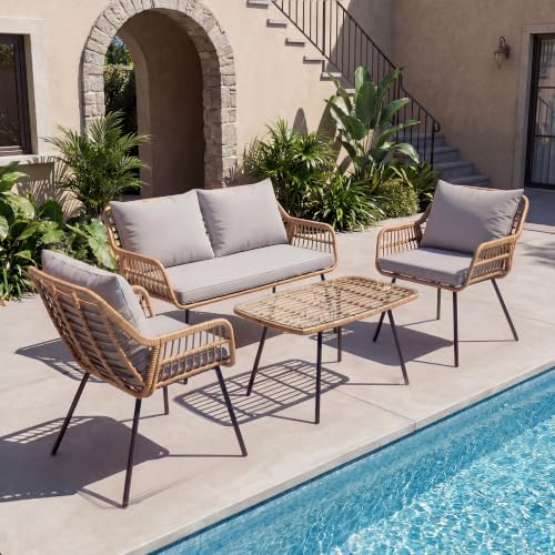 4 Piece Outdoor Wicker Patio Bistro Set