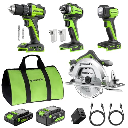 Greenworks 24V Cordless Drill Impact Driver Saw Combo