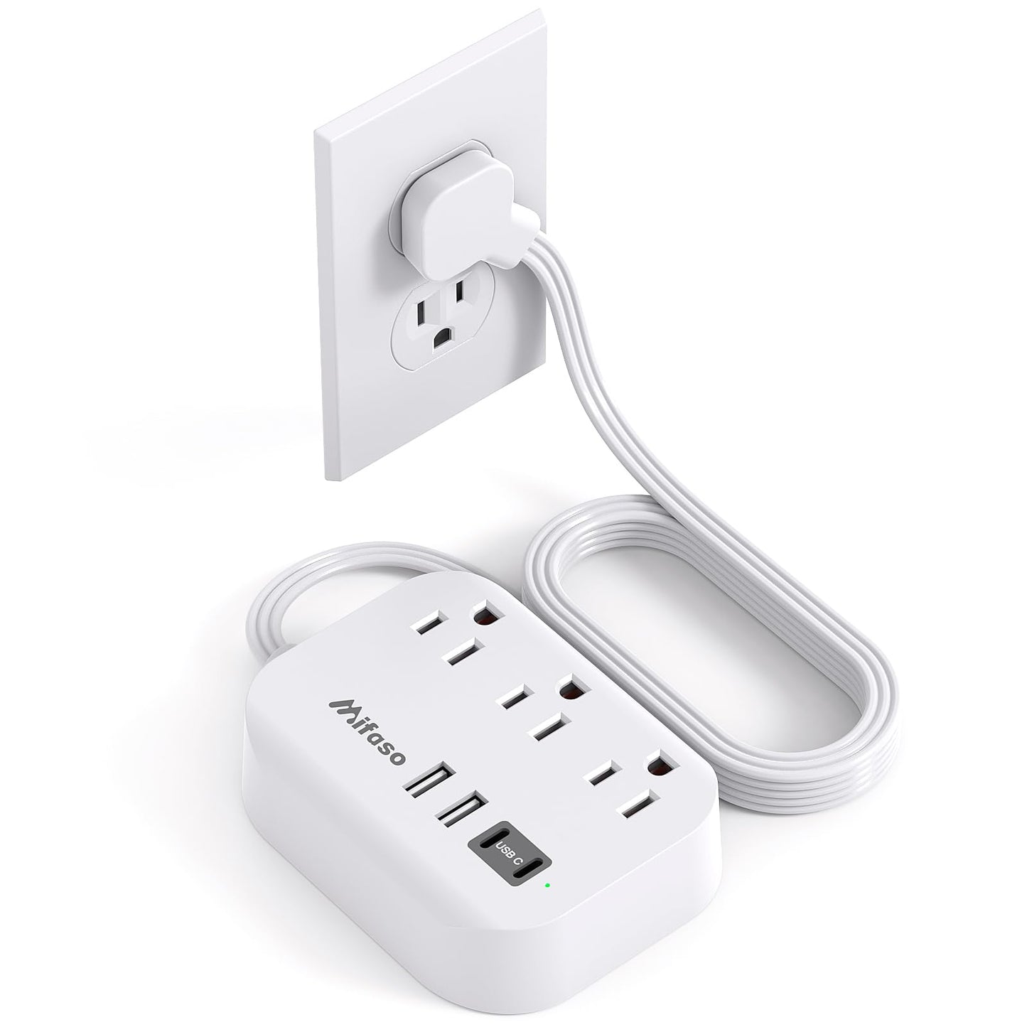 Mifaso 5Ft Power Strip with 4 USB Ports