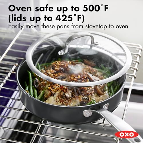 OXO Softworks 13 Piece Cookware Pots and Pans Set, 3-Layered German Engineered Nonstick Coating, Good Grips, Durable Scratch Resistant Fry Pans, Saucepans, Stockpot, Dishwasher & Oven Safe, Gray