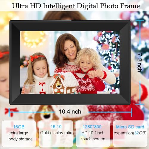 FRAMEO 10.1inch Smart Digital Photo Frame HD WiFi Digital Picture Frames with Touch Screen 16GB Storage Auto-Rotate Function,Digital Frame Through The FRAMEO App Instant Sharing of Photos or Videos