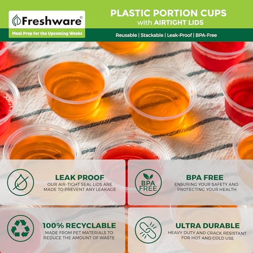 Freshware 100 Disposable Plastic Portion Cups with Lids