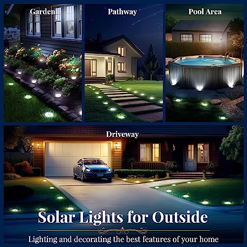 SOLPEX Solar Ground Lights, 12 Pack Solar Lights Outdoor Waterproof, 8 LED Solar Powered Landscape Lighting for Garden Yard Patio Pathway Driveway Walkway (Cool White)