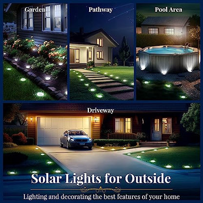 SOLPEX Solar Ground Lights, 12 Pack Solar Lights Outdoor Waterproof, 8 LED Solar Powered Landscape Lighting for Garden Yard Patio Pathway Driveway Walkway (Cool White)