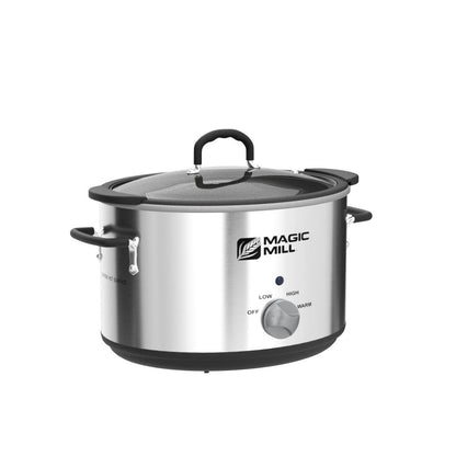 Magic Mill Slow Cooker 10 Quart | Extra Large Non-Stick Metal Searing Pot & Transparent Tempered Glass Lid Multipurpose Lightweight Slow Cookers, Pot is Safe to Put the On the Flame, Dishwasher Safe