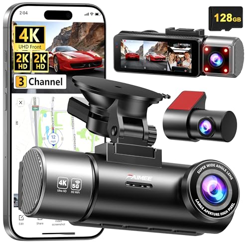 4K 3-Channel WiFi GPS Dash Cam with Card