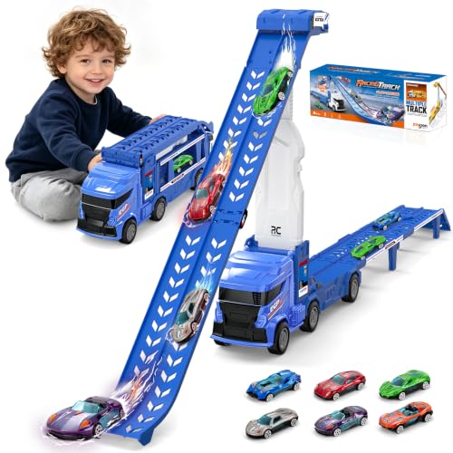 Race Track Truck Toy with 6 Die-Cast Cars