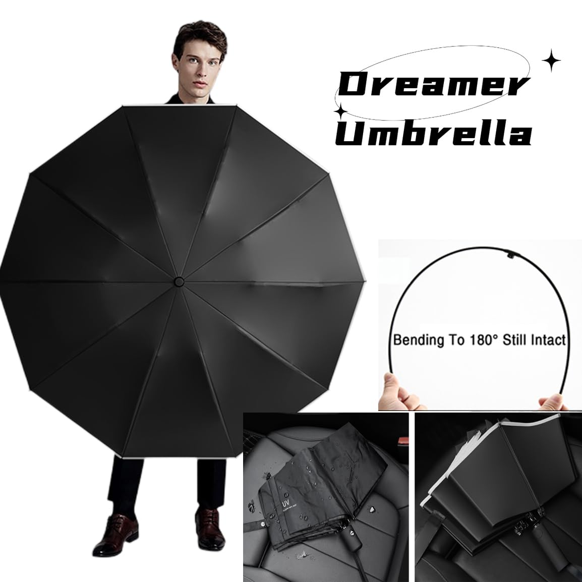 erised's bifrost Extra Large Travel Folding Inverted Reverse Umbrella Waterproof Automatic Open/Close,10 * 2 Ribs Portable Golf Parasol,Outdoor Rain/Sun/99 UV Protection/UPF 50 Blocker