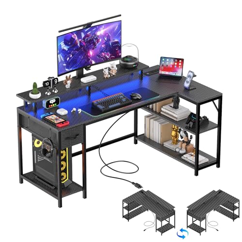 47 Inch L Shaped Gaming Desk with LED and USB