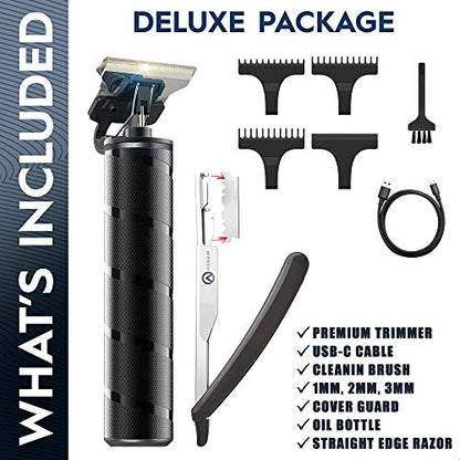 Arkam Beard Trimmer for Men - Cordless, Water-Resistant Hair Grooming Kit for Head, Face & Body w/ 3 Attachments, Straight Razor & Brush - Fast Charging Electric Manscape Clippers w/Extended Battery