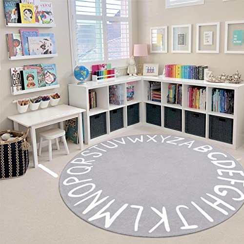 LIVEBOX 59-Inch Round Alphabet Kids Play Rug