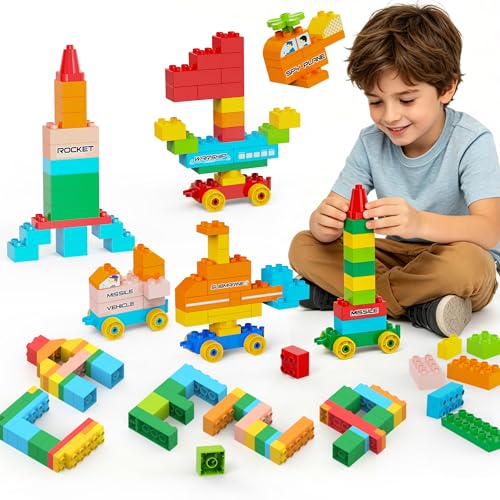 STEM Building Block Set with 4 Toy Trucks