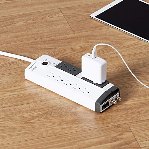 Amazon Basics - Rectangle Rotating 9 Outlet Surge Protector Power Strip, 2160 Joules, White