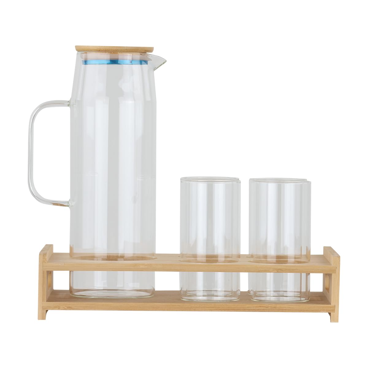 Glass Pitcher Set with Bamboo Base and Lid