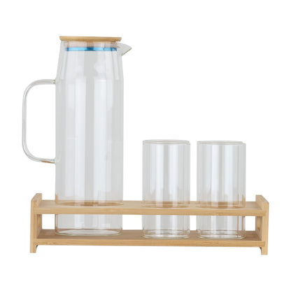 Glass Pitcher Set with Bamboo Base and Lid