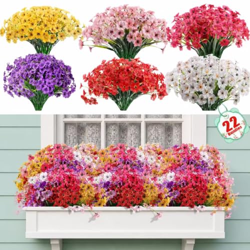 22 Pack Artificial Outdoor Indoor Fake Flower Bushes