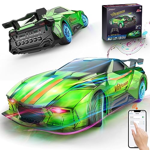 AEROQUEST RC Car Bluetooth 2.4GHz Remote Control 360 ° Lights Toy Cars with Music Player for Ages 6-12 Kids Boys Girls Birthday Gifts Green