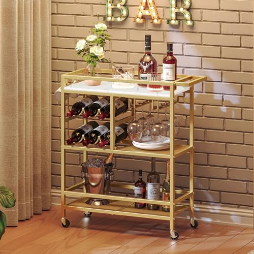 3-Tier Rolling Bar Cart with Wine Rack