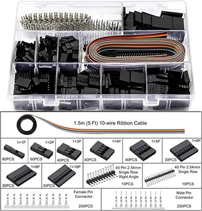 Qibaok Crimping Tool Kit Dupont Ratcheting Crimper Plier Set with 460pcs 2.54mm JST-XH Connectors and 1550PCS 2.54mm Dupont Connectors