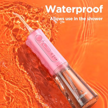 Bitvae Water Flosser Teeth Picks, Cordless Portable Oral Irrigator, Powerful and Rechargeable Water Flosser for Teeth, Brace Care, IPX7 Waterproof Water Dental Picks for Cleaning, Quartz Pink