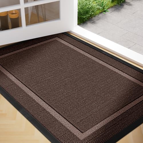 Front Door Mat Outside Entrance Indoor Doormat 36"x24", Waterproof All-Season All-Weather Entryway Mat, Natural Rubber Outdoor Doormats, Trap Dirt and Moisture Back Door Mat for Patio Porch, Brown