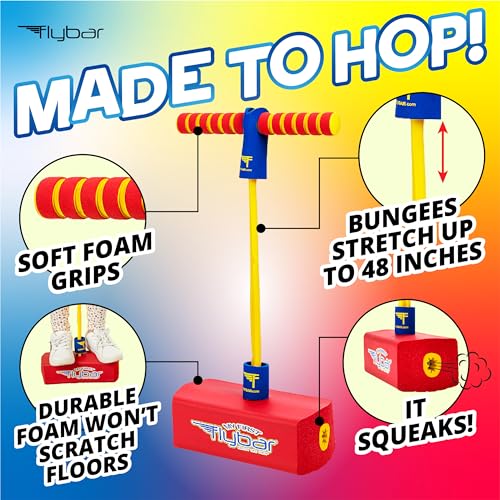 Flybar My First Foam Pogo Jumper for Kids Fun and Safe Pogo Stick for Toddlers, Durable Foam and Bungee Jumper for Ages 3 and up, Supports up to 250lbs (Red)