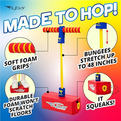 Flybar My First Foam Pogo Jumper for Kids Fun and Safe Pogo Stick for Toddlers, Durable Foam and Bungee Jumper for Ages 3 and up, Supports up to 250lbs (Red)