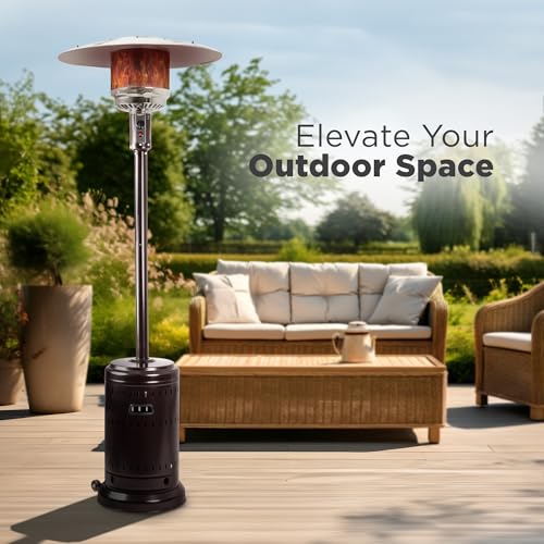 Amazon Basics 46,000 BTU Outdoor Propane Patio Heater with Wheels, Commercial & Residential, Havana Bronze, 32.1 x 32.1 x 91.3 inches (LxWxH)