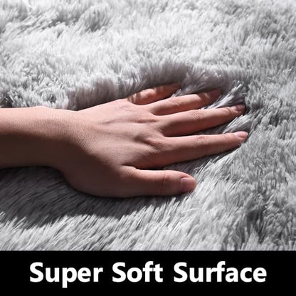 Awaytail Fluffy Rug Non Slip 4x6 Feet, Grey Tie-dye Soft Rugs for Bedroom, Light Grey Super Soft Plush Rug for Living Room