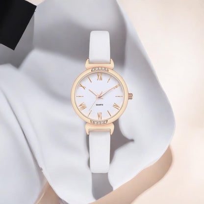 NUOVO Women Watch White Watch for Ladies Rose Gold Watch Diamond Watch Casual Watch Crystal Accented Leather Strap Watch Analog Display Watch Waterproof Watch Arabic Numerals Watch