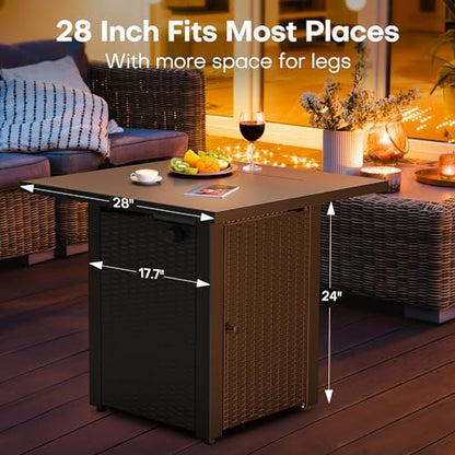 LEGACY HEATING Zeta 1 28in Propane Fire Pit Table, 50,000BTU Outdoor Gas Fire Pit, 2 in 1 Firepit Table w/ Lid, Lava Rock, ETL Certified Steel Fire Table add Warmth to Parties on Backyard, Black