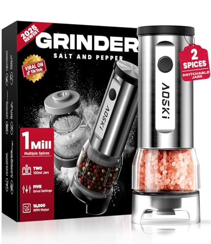 Electric Salt and Pepper Grinder with 2 Extra Jars