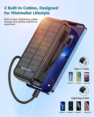 Portable Charger with Built in Cable Power Bank 30000mAh Fast Charging PD 20W Battery Pack 5 Output und 4 Input Backup Charger Travel for iPhone Android Samsung etc-Black