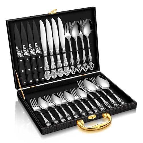 24 Piece Retro Stainless Steel Silverware Set