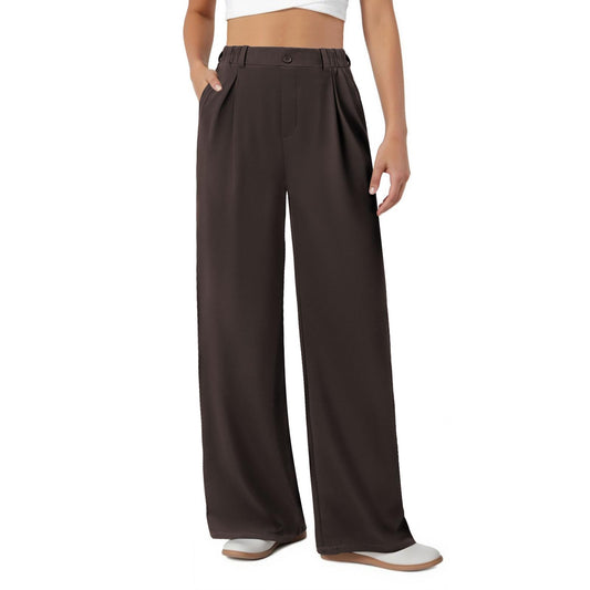COPYLEAF Womens Dress Pants Wide Leg Stretchy Work Pants with Pockets Elastic Waist Pleated Front Business Casual Slacks(Brown M)