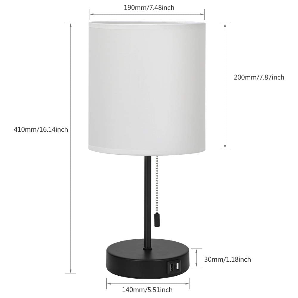 JS NOVA JUNS Table Lamps Set of 2, Bedside Lamps with Dual USB Quick Charging Ports, Desk Lamps with Metal Base White Fabric Lamp Shade for Bedroom Living Room Study Room Office Dressing Room
