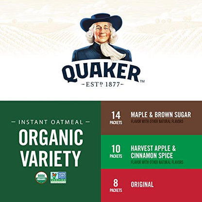 Quaker Instant Organic Oatmeal Variety Pack, 32 Count