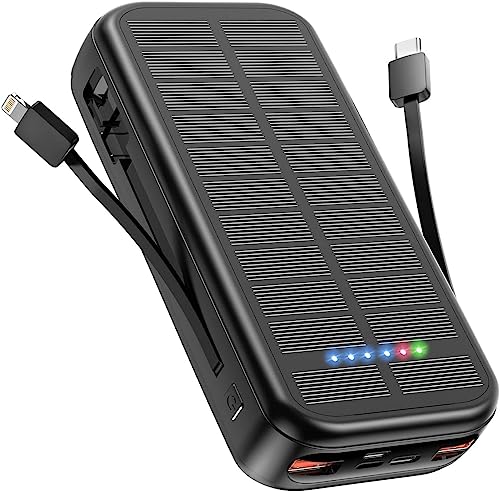 Portable Charger with Built in Cable Power Bank 30000mAh Fast Charging PD 20W Battery Pack 5 Output und 4 Input Backup Charger Travel for iPhone Android Samsung etc-Black