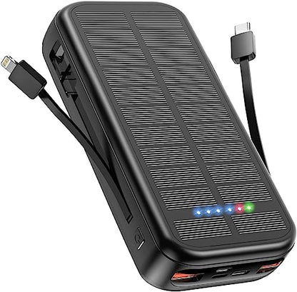 Portable Charger with Built in Cable Power Bank 30000mAh Fast Charging PD 20W Battery Pack 5 Output und 4 Input Backup Charger Travel for iPhone Android Samsung etc-Black