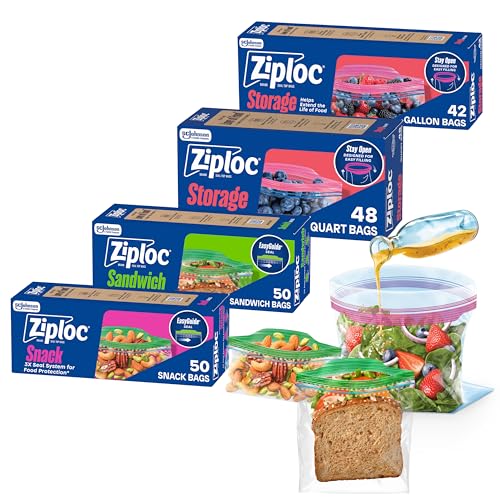 190 Count Ziploc Storage, Sandwich and Snack Bags