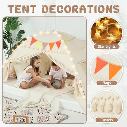 Toddler Bed Tent Canopy with Lights & Flags