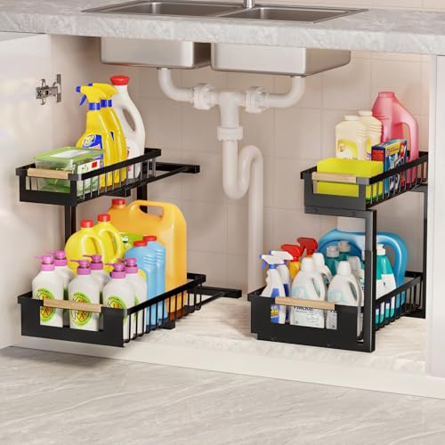2 Pack Under Sink Organizer, 2 Tier Adjustable Storage