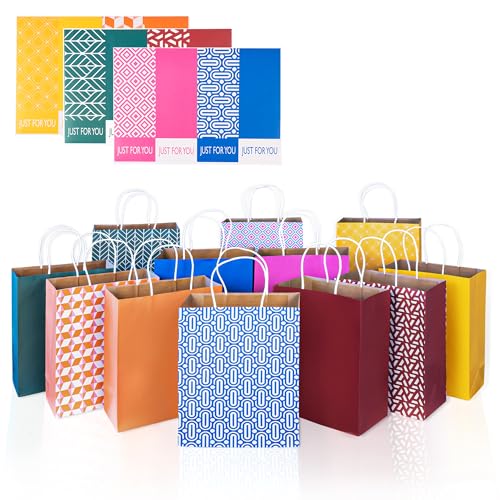 12 Pack Paper Gift Bags with Handles & Stickers