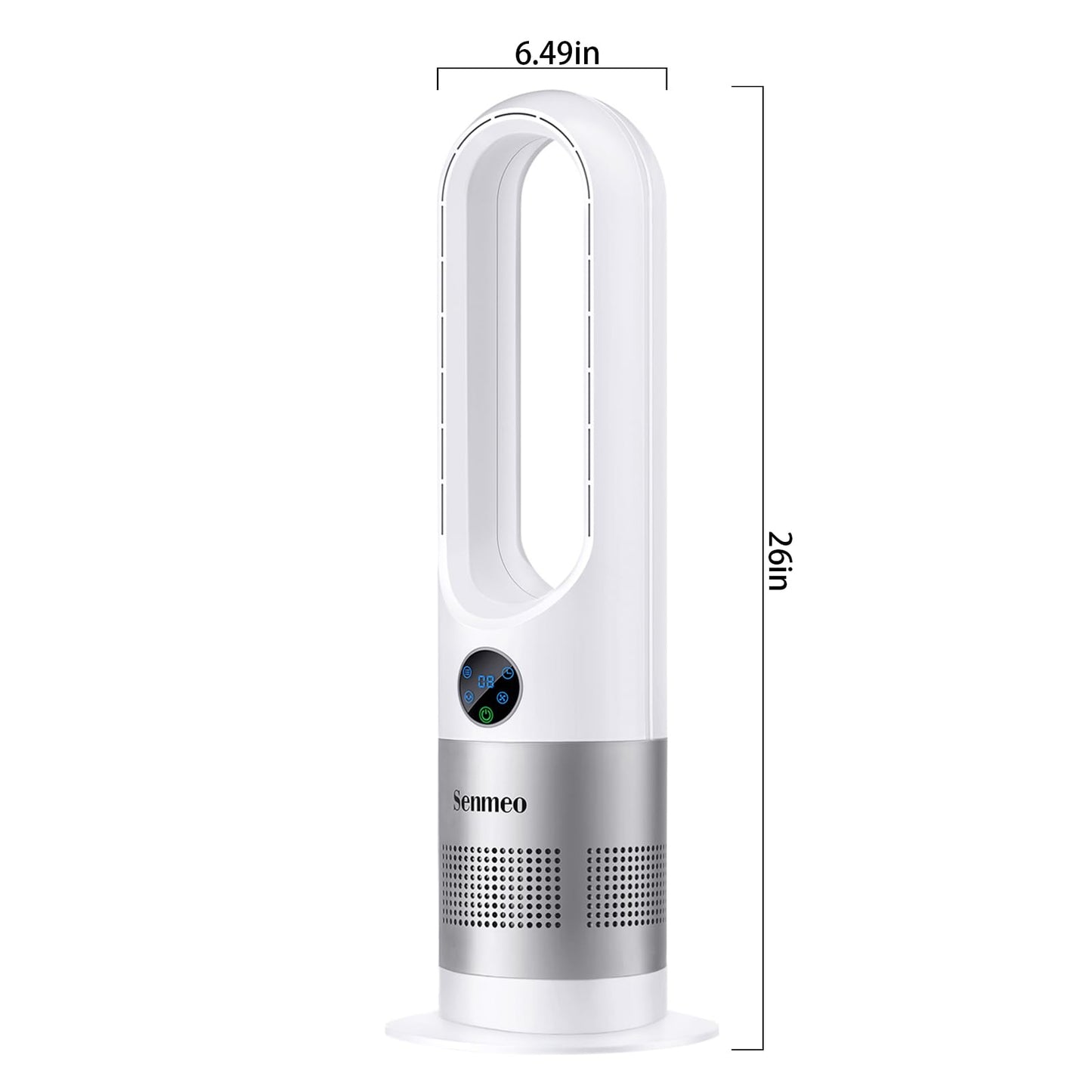 Senmeo Bladeless Fan, 26" Bladeless Tower Fan with Remote, 8 Speeds, 90° Oscillation, 9 Hour Timer, Large LED Display with Auto Off, Easy to Clean, Standing Floor Fan for Bedroom, Home, Office