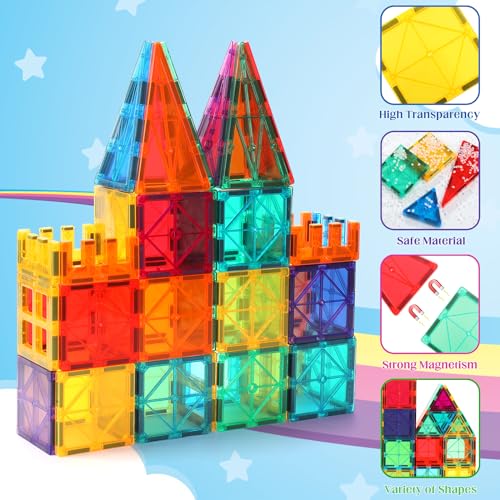 OugerToy Magnetic Building Tiles for Kids,104PCS Educational Magnetic Stacking Blocks, Magnets Construction Toys,STEM Toys Christmas Toy Gift for Toddlers,Kids Boys and Girls 3 4 5 6 7 8 9+Year Old