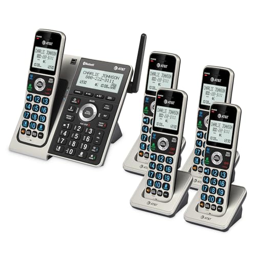 AT&T BL3107-5 5-Handset DECT 6.0 Cordless Home Phone with Bluetooth, Answering System, Smart Call Blocker, Extended Range,2" Backlit Screen, Lighted Keypad with Big Buttons, Caller ID & Call logs