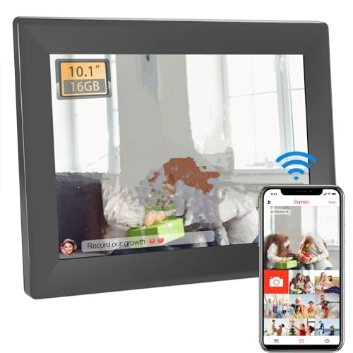 FRAMEO 10.1-inch Digital Photo Frame 1280*800 IPS HD Touch Screen WiFi Digital Picture Frames,use Smart Phone send Photos and Video to Digital Photo Frame,16GB Storage,Wall-Mounted- Gifts for Elders