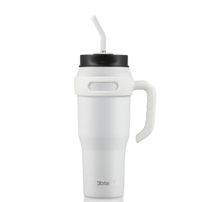 Zibtes 40oz Insulated Tumbler with handle and Lid Straws, Stainless Steel Travel Coffee Cup Holder Friendly, Metal Water Bottle Keeps Drinks Cold up to 34 Hours(White 1 pack)